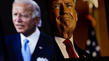 Biden and Trump on two different screens